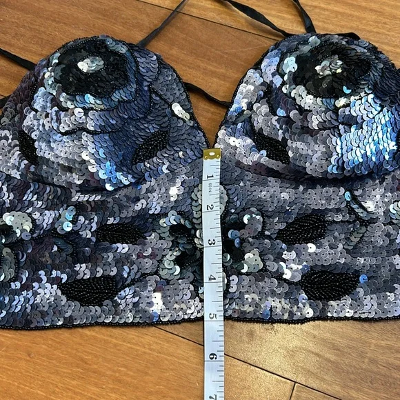 Beaded and Sequined Halter Crisscross Back - Picture 9 of 10